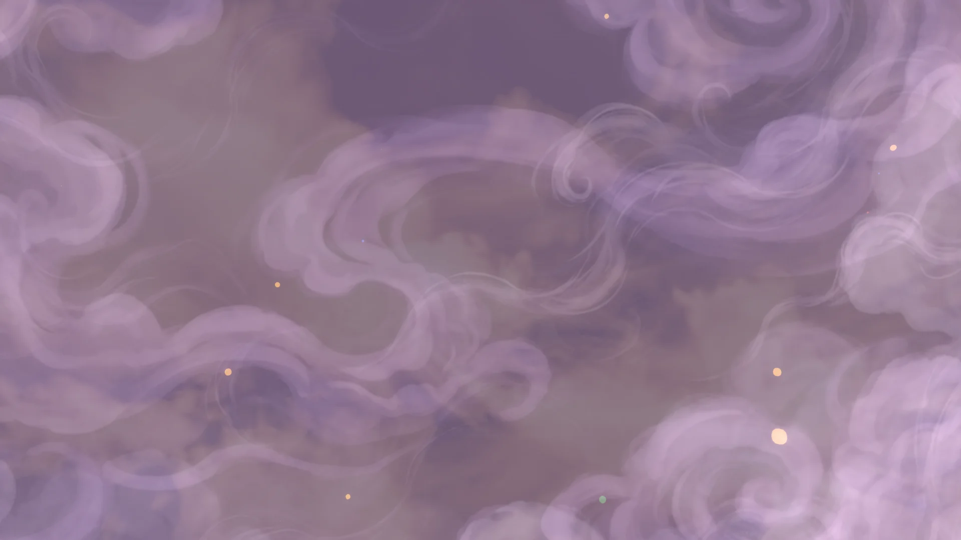 Mid-scroll camera diving through layered procedural cloud shaders with warm golden illumination rising from below