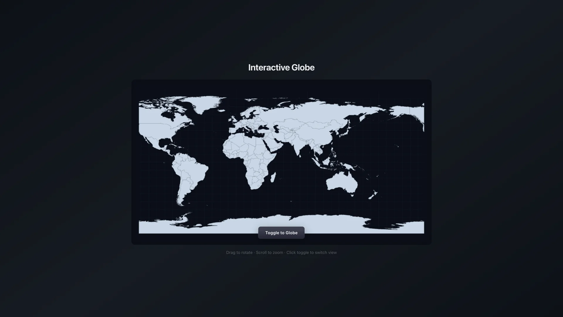 Unfolded flat equirectangular world map projection with Toggle to Globe control