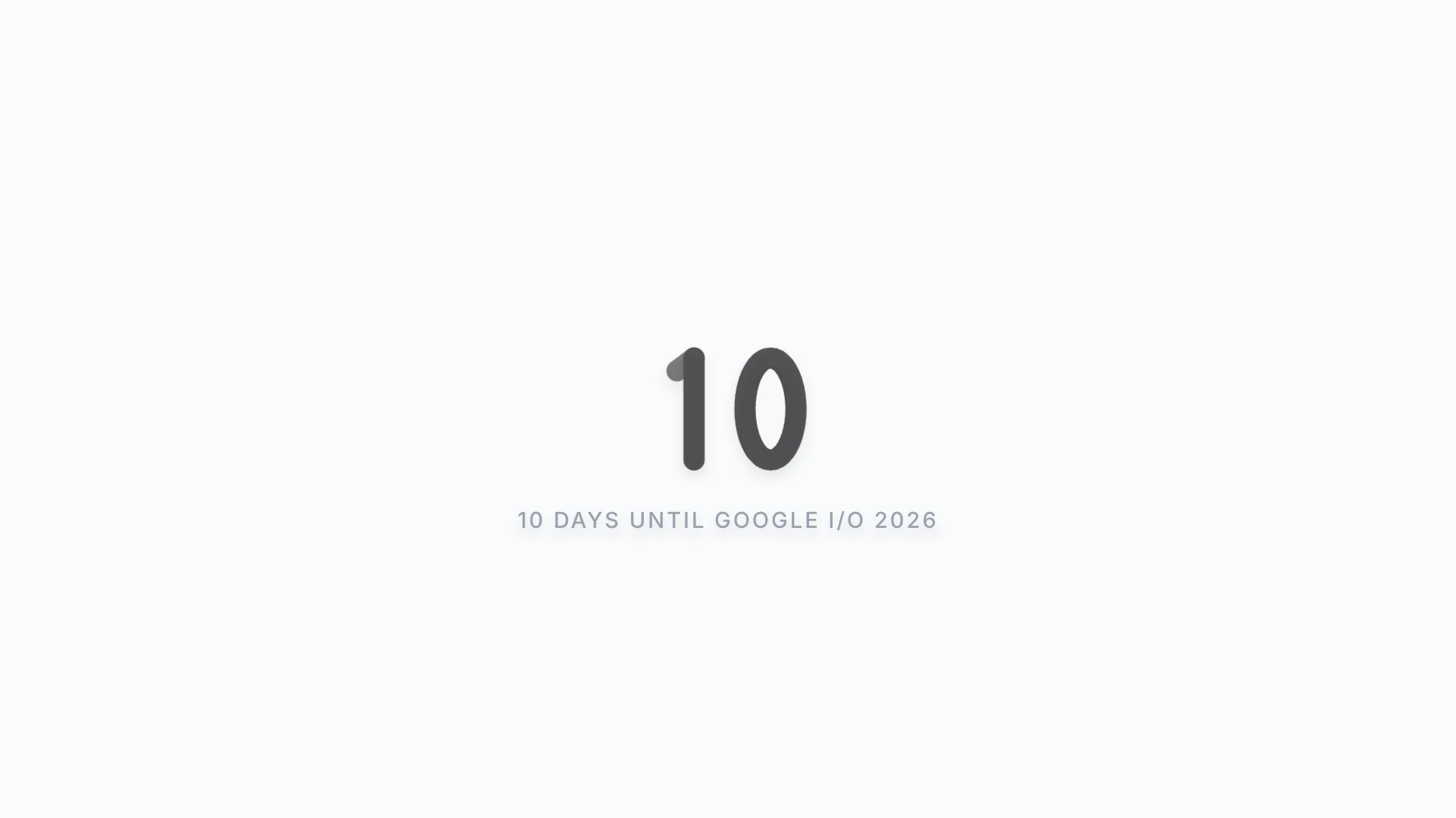 A stick figure stands facing two Gemini eyes on a white background with 10 DAYS UNTIL GOOGLE I/O 2026 text below
