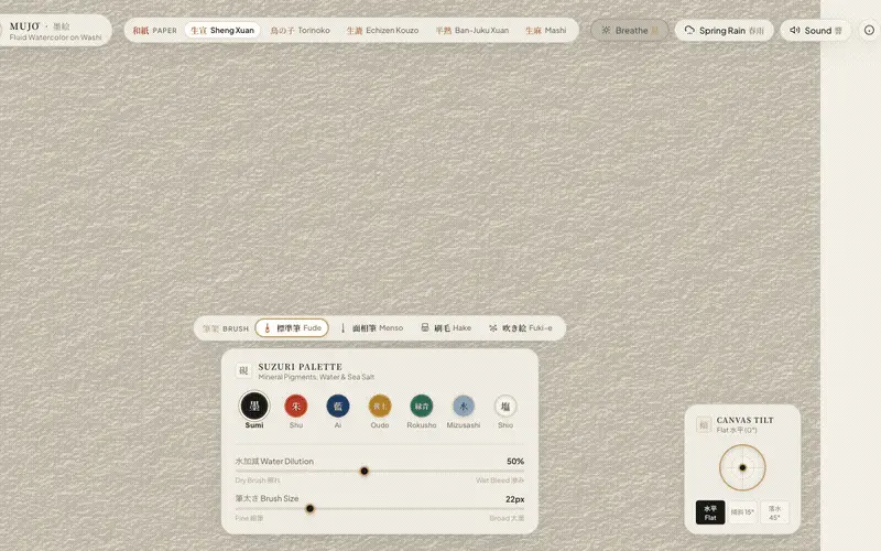 Animated WebGPU watercolor painting with live mineral pigment diffusion and wet-on-wet blending